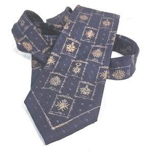 Gianfranco Ferre Mens Silk Tie Navy Blue Gold Celestial Sun Print Made in Italy